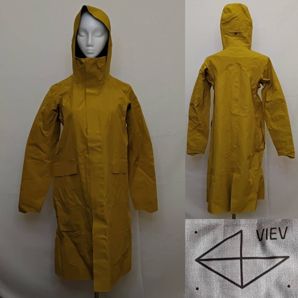 Viev Gemma - Long Rain Jacket Women's S Yellow Hooded Gore-Tex Waterproof #J5478